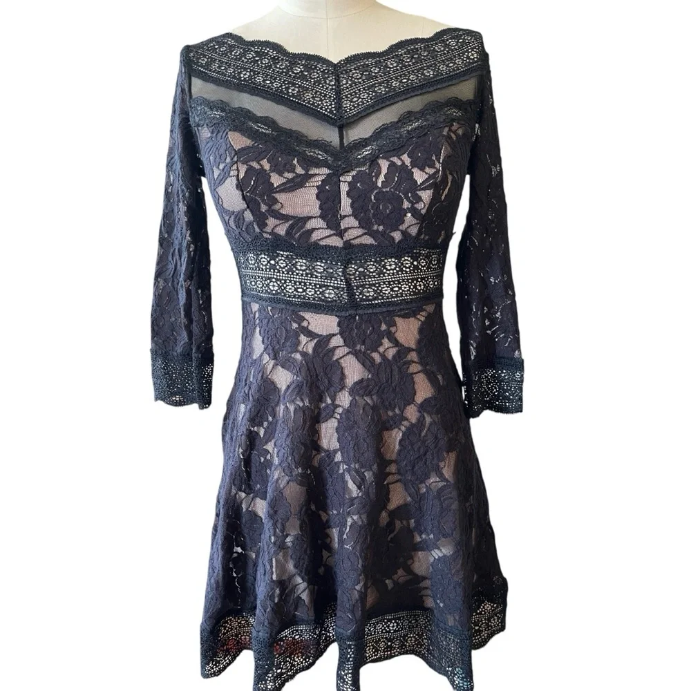 ❤️ Free People ‘Lacey Affair’ Black Lace Overlay Dress